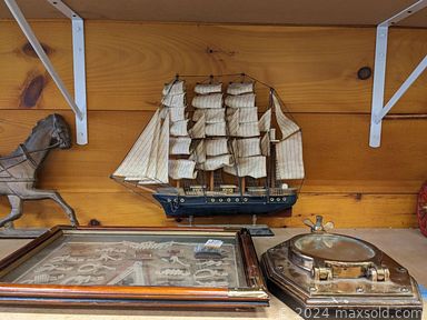 MaxSold Auction: This online auction includes Rolls Royce decanters, train models, decor and ephemera, books, diecast John Deere tractor, Ford reproductions and other vehicles, playbills, frames, servingware, office storage, supplies, antique check writer, Paymaster, wall art, tools, hardware, vintage cans, brassware, silverplate, vintage flashlights, antique phones, microscopes, Wedgwood and other china, vintage Morse Code, tools, hardware, antique yarn spinner, porthole and many more!