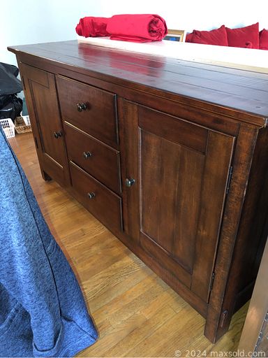 MaxSold Auction: This online auction features furniture such as ottomans, wicker entertainment center, chest of drawers, curio cabinet, hanging bamboo chair, office chair, patio table, Arhaus Furniture file cabinet, desk, sofa table, Klaussner sectional couch, accent table and others, rugs, wall art, Pottery Barn rugs, kitchenware, small kitchen appliances, office items, home health aids, lamps, luggage, golf items, light up Elmo, seasonal decor, books, Peloton machine, model trains, Pedego bike and much more!