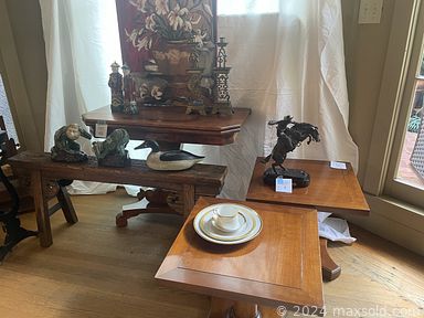 MaxSold Auction: This online auction features Remington sculptures, vintage Asian figurines, pear collection, wood carvings, rocking chairs, Royal Copenhagen figures, Royal Doulton figurines, glass art, Asian screen, Imari dishware, carpet runners, roll-top desk, decorative plates, metal toys, and much more!