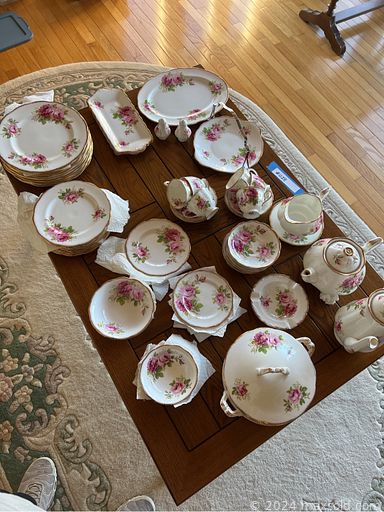 MaxSold Auction: This online auction features artwork, tables, oak cabinet, Spode antique pottery, Royal Albert fine china, antique fireplace tools, silver plate flatware, Lladro figurine, tea cups various collection, Christmas items, CDs, cameras, DVDs, glassware, crystal ware, animal figurine, MOP handled flatware, barometer, vinyl records, linens, chairs, mahogany framed mirror, couch, vintage teak/walnut dresser, stamp collection, silver-plate items, vintage postcards, collectibles spoons, Kenmore sewing machine, file cabinet, computer and accessories, books, kitchen appliances, assorted tools, power tools, mason jars, dishes, pots and pans, baking lot, vintage trays, bowls, cookbooks and much more.