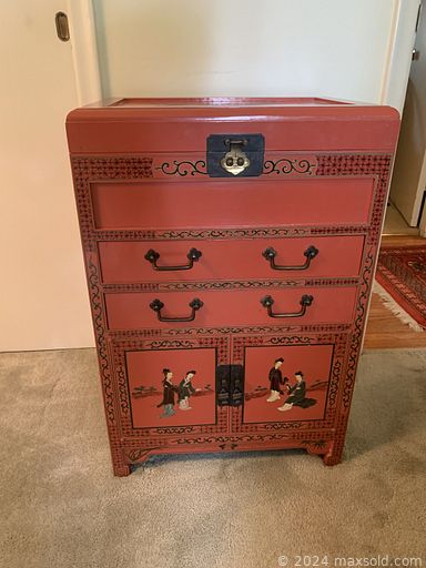 MaxSold Auction: This online auction includes furniture such as a chest of drawers, chairs, wicker divider, lounger and others, small kitchen appliances, kitchenware, decor, wall art, electric radiator, clothing, accessories, slide projector, cleaning tools and more!