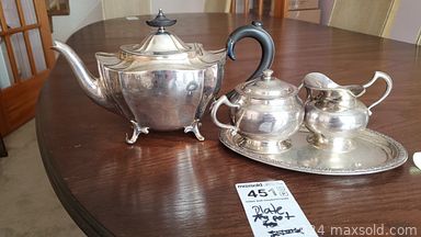 MaxSold Auction: This online auction features Royal Doulton, sterling silver, fine china, crystal ware, 52” Samsung TV, furniture such as wingback chairs, side tables, French Provincial style table with chairs, entertainment units and wooden wardrobe, framed wall art, home decor, cookware and much more!