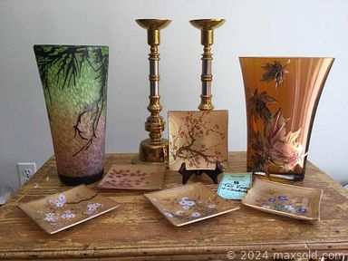 MaxSold Auction: This online auction features an Asian oil painting on silk, silver-plate, Antique Reed Barton sterling set, Italian Intrada ceramic tulip set, Asian pottery, costume jewelry, wall clock, tool box and more!!!