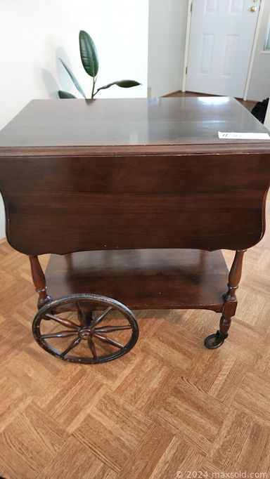 MaxSold Auction: This online auction features lamp, desk, vacuum, IKEA furniture, veneer bookcase, night tables, vintage wooden vanity, king-size bed frame, armchair,  side table, restoration hardware sofa, walnut tea cart, linens, tv, lithograph, vintage desk, Royal Daulton plates, upright freezer, microwave, glassware, kitchen lot, kitchen appliances, pots and pans and much more