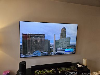 MaxSold Auction: This online auction includes 76” Samsung TV, crystal stemware, furniture such as queen-size sleigh bed, TV stand, leather bar stools, patio set, and dining room table, NIB dishware, new Titleist golf bag, holiday decor, exercise equipment, Peloton, and more!