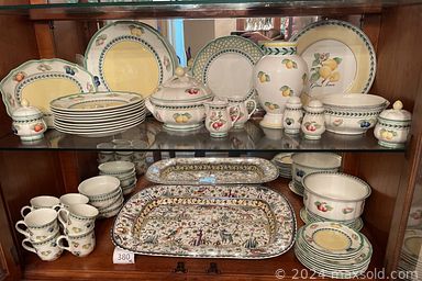 MaxSold Auction: This online auction features Villeroy & Boch\'s French garden fleurence dishware, Jim shore collectibles, coffee maker, glassware, microwave, kitchen utensils, Koehler bathroom hardware, tables, cookie jar, baskets, CDs, DVDs, blu-rays, electronics, recliner, rug, pots and pans, pet supplies, glass display case, china cabinet, dining table and chairs, decorative items, Pipka Santas, Christmas collections, vacuum, framed art, depression glass, Aladdin fine china set, glassware, sewing machine, crystal ware, tiffany style lamp, love seat, couch, bathroom lot, sentry safe, lamps, dresser, bed frame, camera collection, bookshelf, assorted beanie babies, woodblock print, patio, outdoor decor, planters, birdhouses, lawn seeder and much more