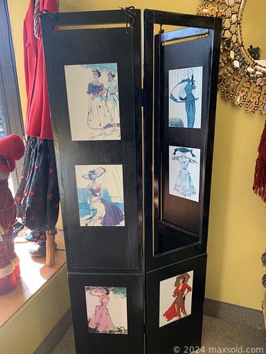 MaxSold Auction: This online auction features folding privacy screen, wicker furniture, storage chest, display cabinet, mirrors, retail racks, shelving units, new designer ladies clothing including tops, skirts, sweaters, jackets, pants, blouses, dresses,  and much, much, more!!