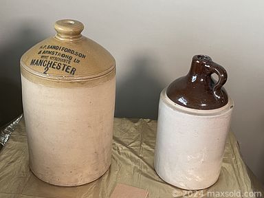 MaxSold Auction: This online auction includes a card table set, chairs, china cabinet, coffee tables, couch, chests, wardrobe, secretary desk, pine cabinet and others, vintage jugs, kitchenware, tools, Royal Doulton figures, glass candleholders, lamps, frames, Norman Rockwell books, accessories, jewelry, remote car starter and more!