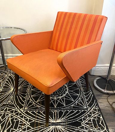 MaxSold Auction: This online auction features a vintage sofa, vintage media cabinet, vintage adjustable side table, vintage dresser with mirror, vintage bamboo rattan shelf, vintage floor lamp and much more!