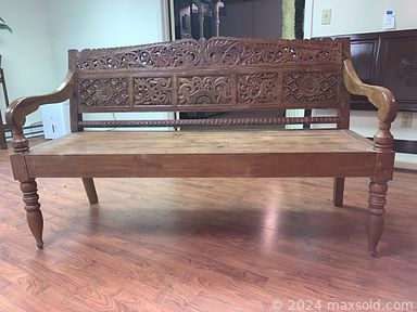 MaxSold Auction: This online auction features Indonesian King & Queen statues, Hmong tapestries, small kitchen appliances, area rugs, outdoor pots, wall masks, vintage irons, wicker furniture, camera,  Baluster urns, carved wooden benches, wooden screen, desks, fitness gear, TVs, 4-poster bed, metal shelving units, Japanese document chest, and much more!!