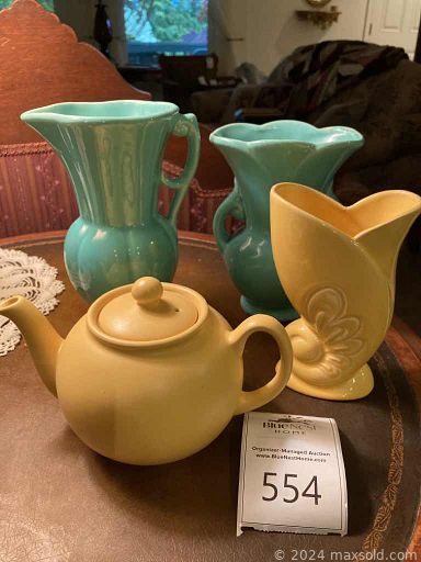 MaxSold Auction: This online auction features vintage settees, folding screen, vintage studio pottery, decanter, vintage furniture, teacup/saucer sets, small kitchen appliances, art glass, vintage books, uranium glass, teacup/saucer sets, outerwear, creamer collection, power & yard tools, trolling motor, costume jewelry, area rugs, vintage linens, quilts, four-poster bed, patio furniture and much more!