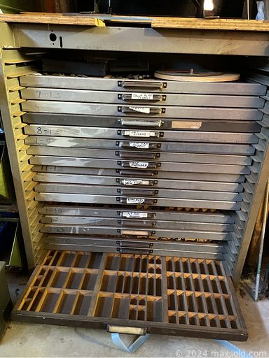 MaxSold Auction: This online auction includes tool chests, storage cabinets, file cabinets, metal carts, vintage press cabinet, metal storage units and others, Craftsman chainsaw, Sears angle grinder and other power tools, hand tools, vintage tools, lights, compressor, hex cap screws, drawer pulls, pipe clamps and other hardware, battery charger, industrial lights, containers, vintage counting machine, coffee grinder and many more!