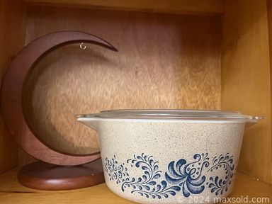 MaxSold Auction: This online auction features Pfaltzgraff dinnerware, thimble collection, oak hutch, vintage Pyrex, area rug, rocking horse figurines, washer, dryer, Raggedy Ann & Andy collectibles, patio furniture, and much more!