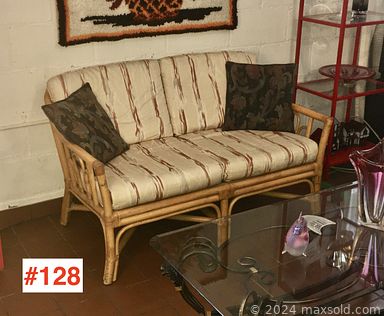 MaxSold Auction: This online auction includes Ikora glass bowls, MCM barometer, vases, Murano glass, lamps, pewter teapots, coffee cups, lighter set, art glass, torchiere floor lamp, atomizer bottles, vintage perfume bottles, furniture such as a teak bookcase, teak chair, rattan loveseat, side table, chrome bar cart and much more!