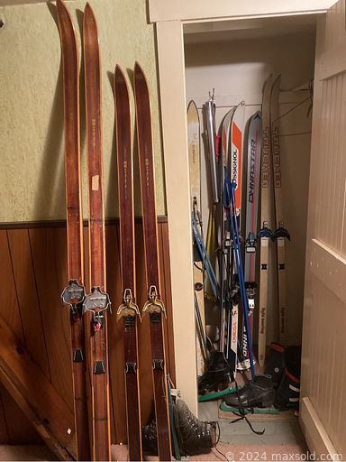 MaxSold Auction: This online auction features office supplies, antique secretary desk, printer, portable AC unit, pet supplies, small kitchen appliances, fabric, craft supplies, sewing machine, barrister bookcase, vintage microscope, watches, coins, shell light shades, spinning wheel, electric fireplace logs, vintage skis, washer, dryer, yard tools, bikes and much more!