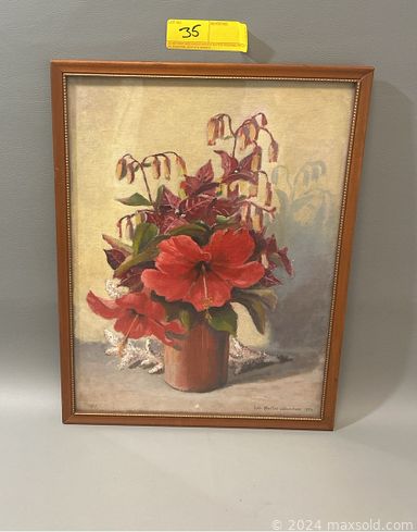 MaxSold Auction: This online auction includes wall art, clawfoot desk, tea table, lamps, paintings, Mitterreich Bavarian china, ceramic clock, pottery, filing cabinet, ladder, mirror and more!