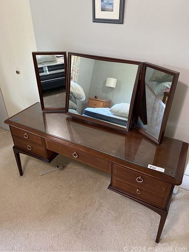 MaxSold Auction: This online auction features lamp, desk, vacuum, IKEA furniture, veneer bookcase, night tables, vintage wooden vanity, king-size bed frame, armchair,  side table, restoration hardware sofa, walnut tea cart, linens, tv, lithograph, vintage desk, Royal Daulton plates, upright freezer, microwave, glassware, kitchen lot, kitchen appliances, pots and pans and much more