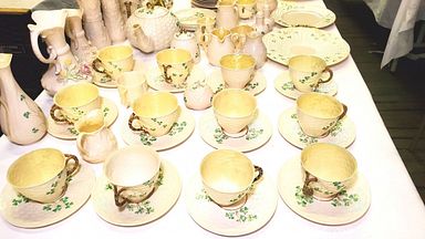 MaxSold Auction: This online auction includes Royal Doulton, Wedgwood, Belleek, Hummel, art pottery, signed paintings, crystal dishware, stereo sound system, Ethan Allen lamp table, vintage sideboard, MCM ceiling light, vintage tools, and more!