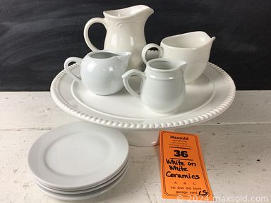 MaxSold Auction: This online auction features oil paintings, Longaberger baskets, folk art dolls, vintage kitchen tools, Chantal pie plates, small kitchen appliances, teacup/saucer sets, bakeware, vintage tins, jewelry findings, sewing supplies, art supplies, vintage plate collection, depression glass, vintage jewelry, watches, vinyl records, Russel Wright china, wicker chairs and much more!