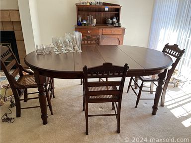 MaxSold Auction: This online auction features items such as Wood Side table, Speakers, Walking Sticks, Oil Lamp, Candleholders, Antique Bottles, Tea Set, Barware, Wood Dining Table, Chairs, Olympic Juicer, Food, Dishes, Processor, books and much more!