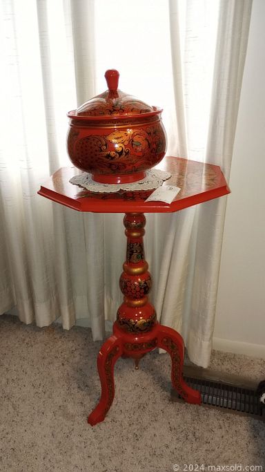 MaxSold Auction: This online auction features Russian Folk Art, Asian stamps, Asian jewelry, oil lamps, ceramic Asian figurines, decanters, tin artwork, collectible spoons, sewing supplies, sewing machines, decorative eggs, cuckoo clock, cut paper artwork, office supplies, drop down desk, Asian paper scrolls, hope chest, gardening pots & supplies, perfume bottles, office supplies, area rugs, stamps, beer stein, games, and much, much, more!!!