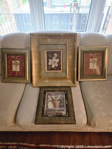 Set of 4 Framed Botanical & Floral Art Prints, Gold