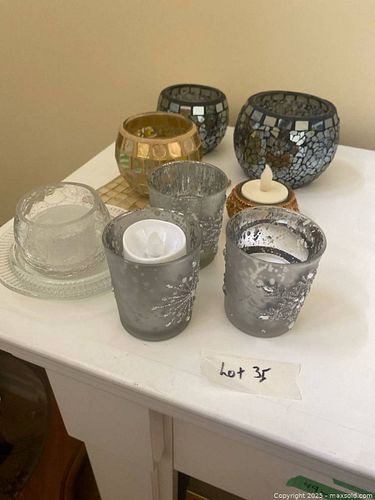 Metallic Mosaic Glass Candle Holders in Silver, Gold, Clear