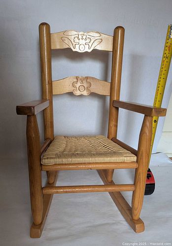 Rush Seat Vintage Childs Rocking Chair Child-Size Wooden Rocking