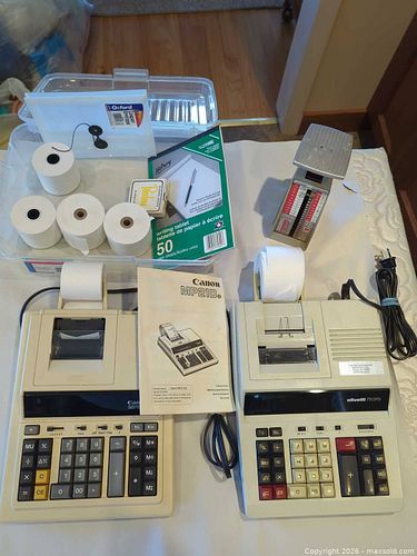 Lot: Adding Machines, Postal Scale, Paper Rolls & Accessories (1 of 5)