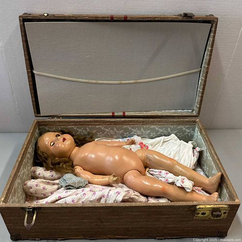 Antique composition doll with trunk and clothes Maxsold
