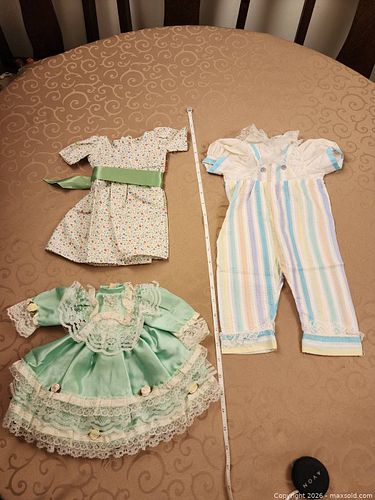 Lot of 3 Doll Outfits Green, Stripped & Flowered - see description for sizes (1 of 5)