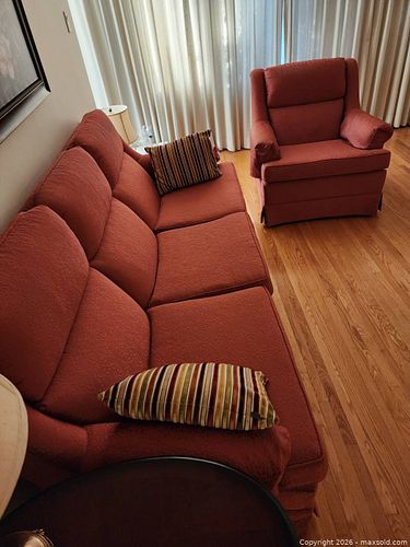Traditional Skirted Living Room Set, Terracotta Red Woven Fabric - 2 pieces (1 of 3)