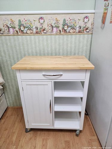 White Kitchen Island on Wheels with Lock 17.25"D x 29"W x 35.5"T (1 of 11)