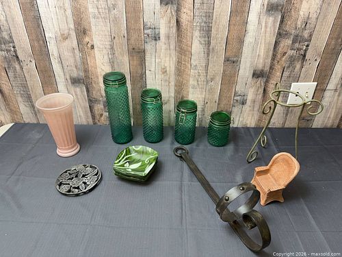 Mixed vintage decor lot: green hobnail canisters & home accents (1 of 9)