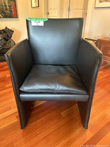 Black Faux Leather Armchair, Down Filled Seat Cushion (1 of 15)