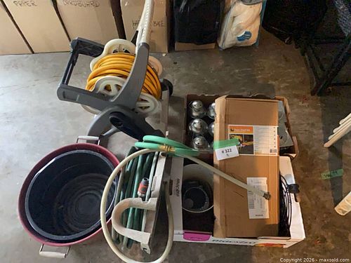 Garden & Greenhouse Lot: Hose Reel Cart, Metal Candle Lanterns & Greenhouse Shelf (1 of 19)