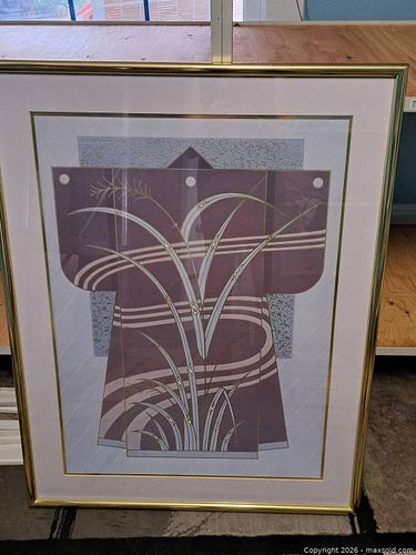 Framed Kimono-Shaped Botanical Print in Gold-Tone Frame (1 of 6)