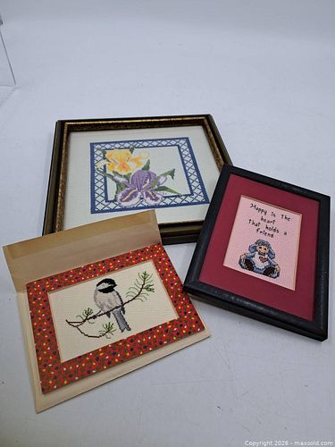 Set of 3 Framed Cross-Stitch Embroideries (1 of 8)