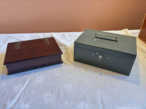 Metal Cash/Lockbox & Wooden Jewelry Box — Keys Included (1 of 8)