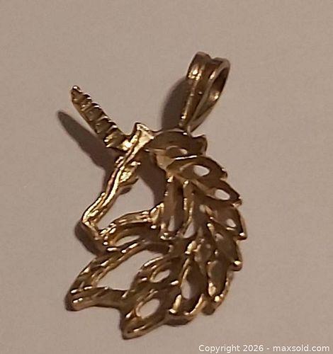 Lot of 4 Gold Tone Pendants/Charms — Horse, Unicorn, Heart, Text (1 of 6)