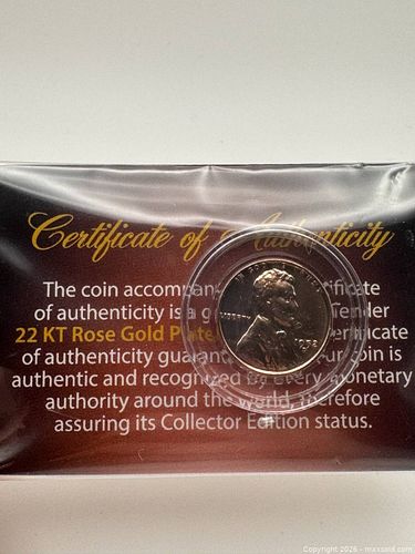 22 KT Rose Gold-plated Lincoln Collectable Coin (1 of 3)