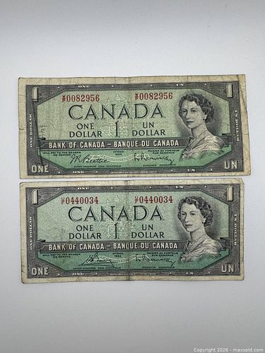 2 X 1954 Canadian One Dollar Bill (1 of 2)