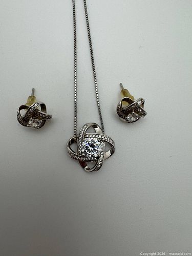 925 Sterling Silver Twist Necklace and Earring Set (1 of 4)