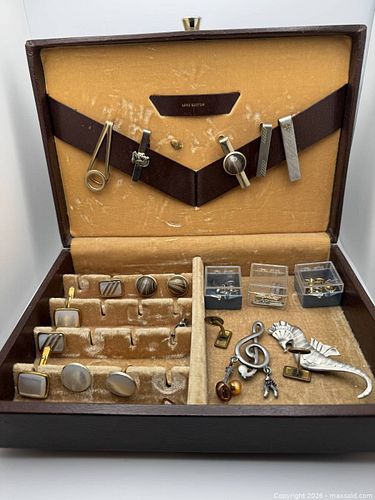 Vintage Lord Buxton Jewelry Box Containing Assorted Cufflinks, Tie Clips, and Other Accessories (1 of 7)
