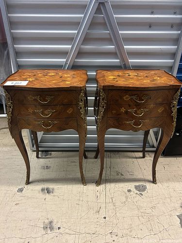 Antique French Louis XV Floral Marquetry w/ Ornate Bronze Fittings Bedside Tables (x2) (1 of 31)