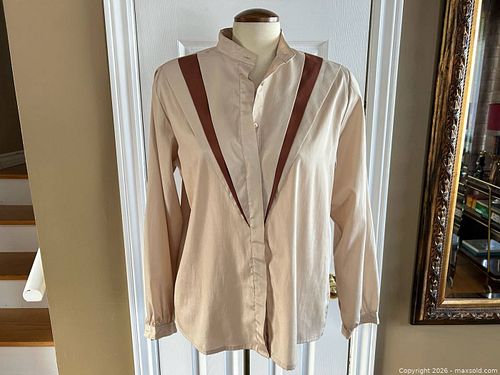 Beige & Brown Satin-Feel Button-Up Blouse – Women’s US 12–14 (Tag 42) (1 of 15)