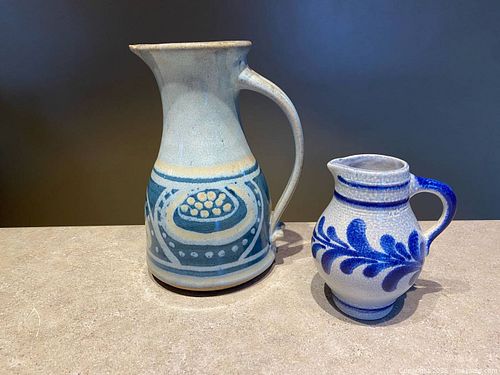 Pair of Blue & Grey Pottery Pitchers – Fish Lake Studio & German Stoneware (1 of 11)