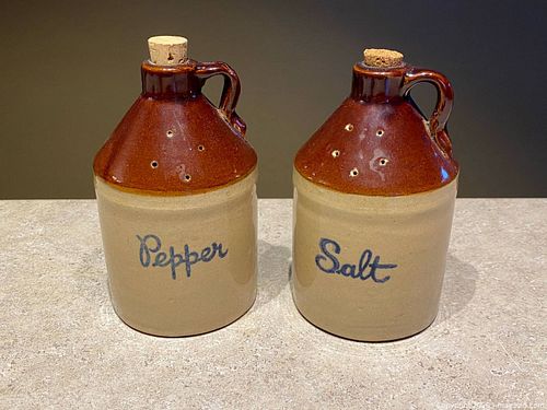 Vintage Stoneware Salt & Pepper Jugs with Cork Stoppers – USA (1 of 6)