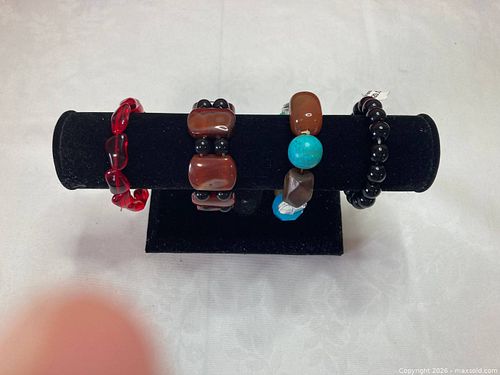COSTUME JEWELRY  BRACELETS PRECIOUS STONE AND GLASS ( 4 pcs) NEW  (1 of 8)