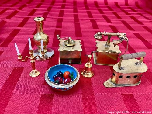 Vintage Brass Miniature Doll House Accessories, Phone Coffee Grinder, iron (Holland brass) + more 11 pcs (1 of 4)